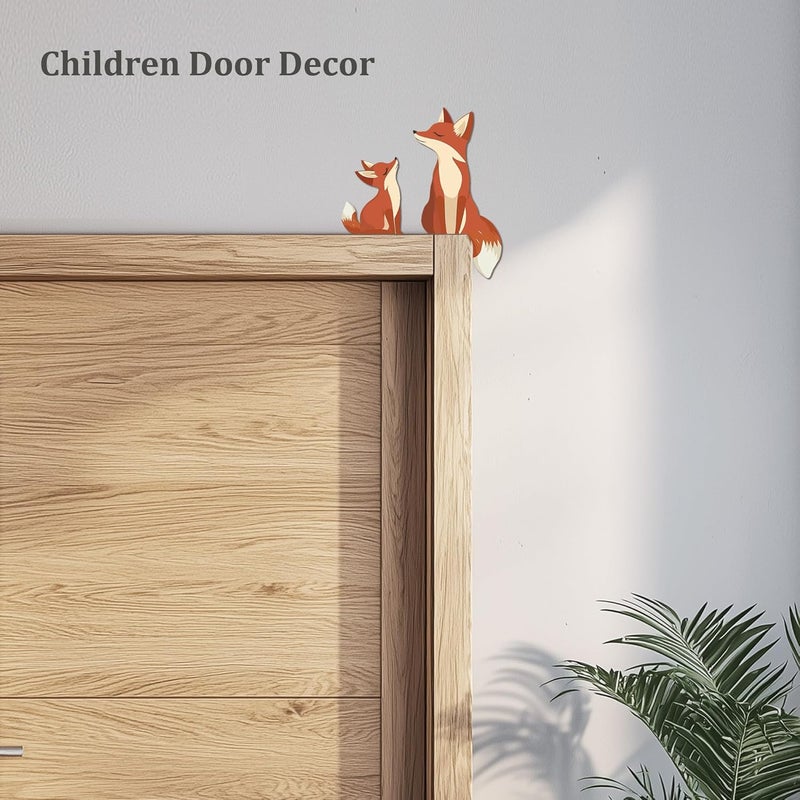 ZEARPT 2 Cute Wooden Foxes Door Topper Home Frame Decor Little Fox Door Corner Thanksgiving Gift for Mom/Dad Woodland Nursery Art 8 inches - Image 5